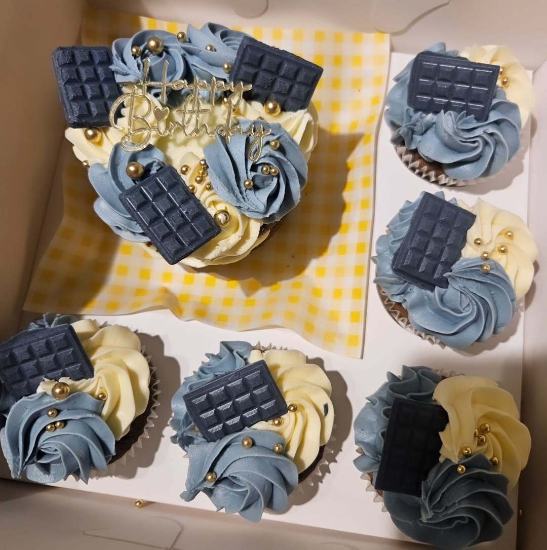 Blue & Gold Birthday Cupcake Tower