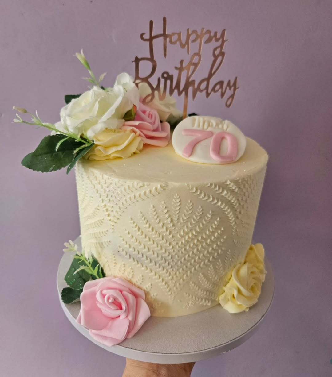 Floral Elegance 70th Birthday Cake